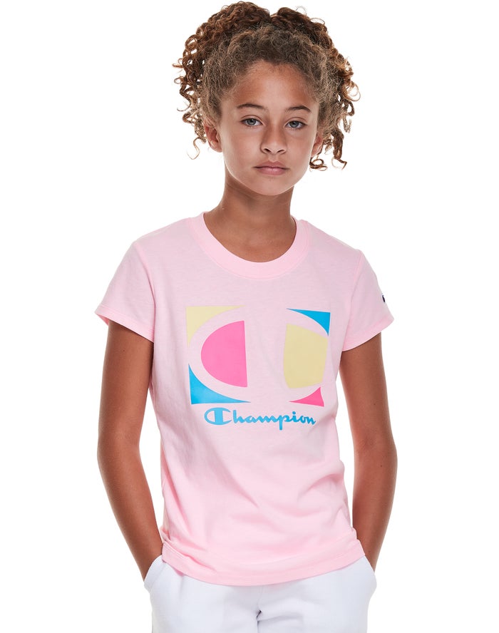 Champion T-Shirt Meisjes - Roze - Classic Graphic Colorblock Logo ( 796254-DKY )